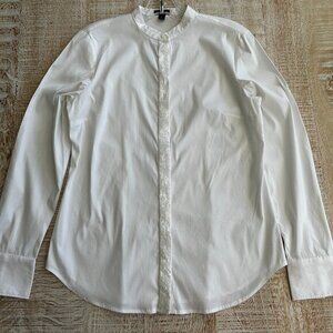 Ann Taylor White Blouse/Shirt/Top Mandarin Collar Sequins Long Sleeves Size 6